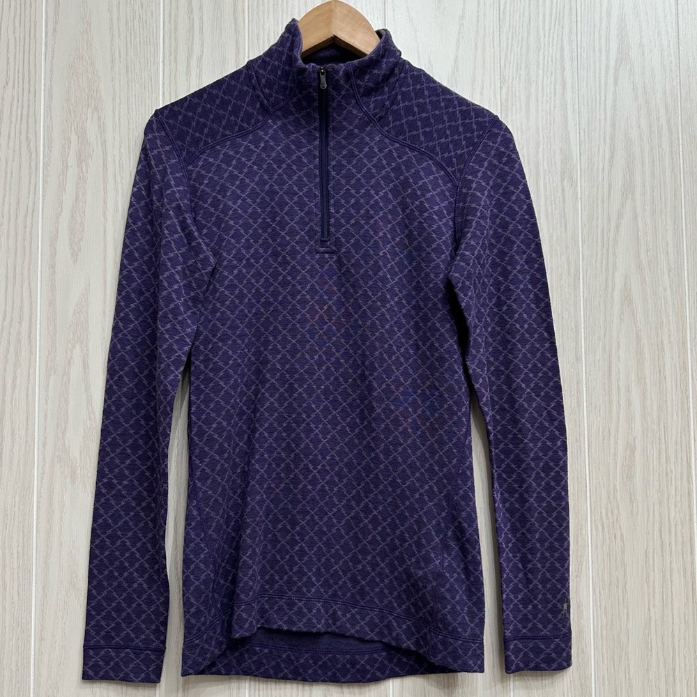 Smartwool Classic Thermal Merino Wool Base Layer 1/4 Zip Purple Pullover Size M